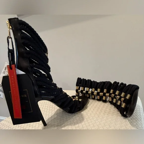 NEW WITH TAGS BALMAIN X H&M Black and Gold Rope Heels - Size 39 - Picture 13 of 16